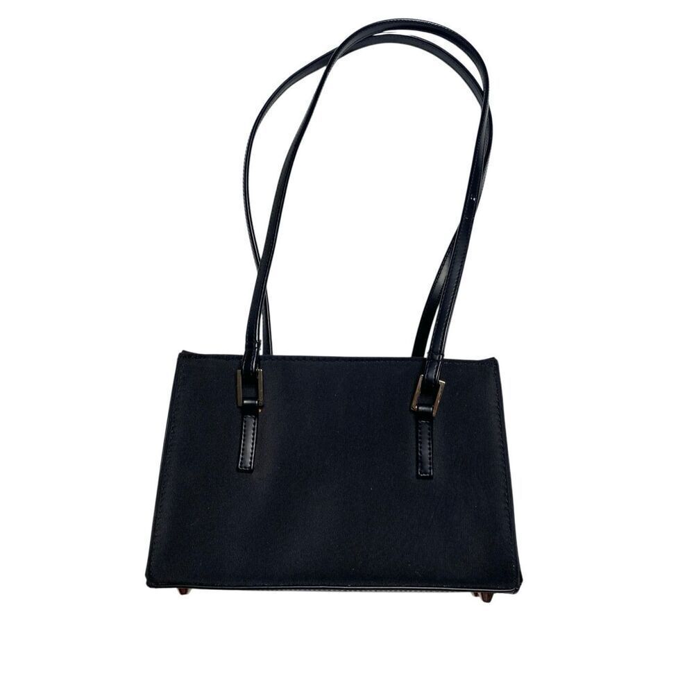 Black Mini Structured Shoulder Bag Gold Hardware Faux Leather Purse Handbag